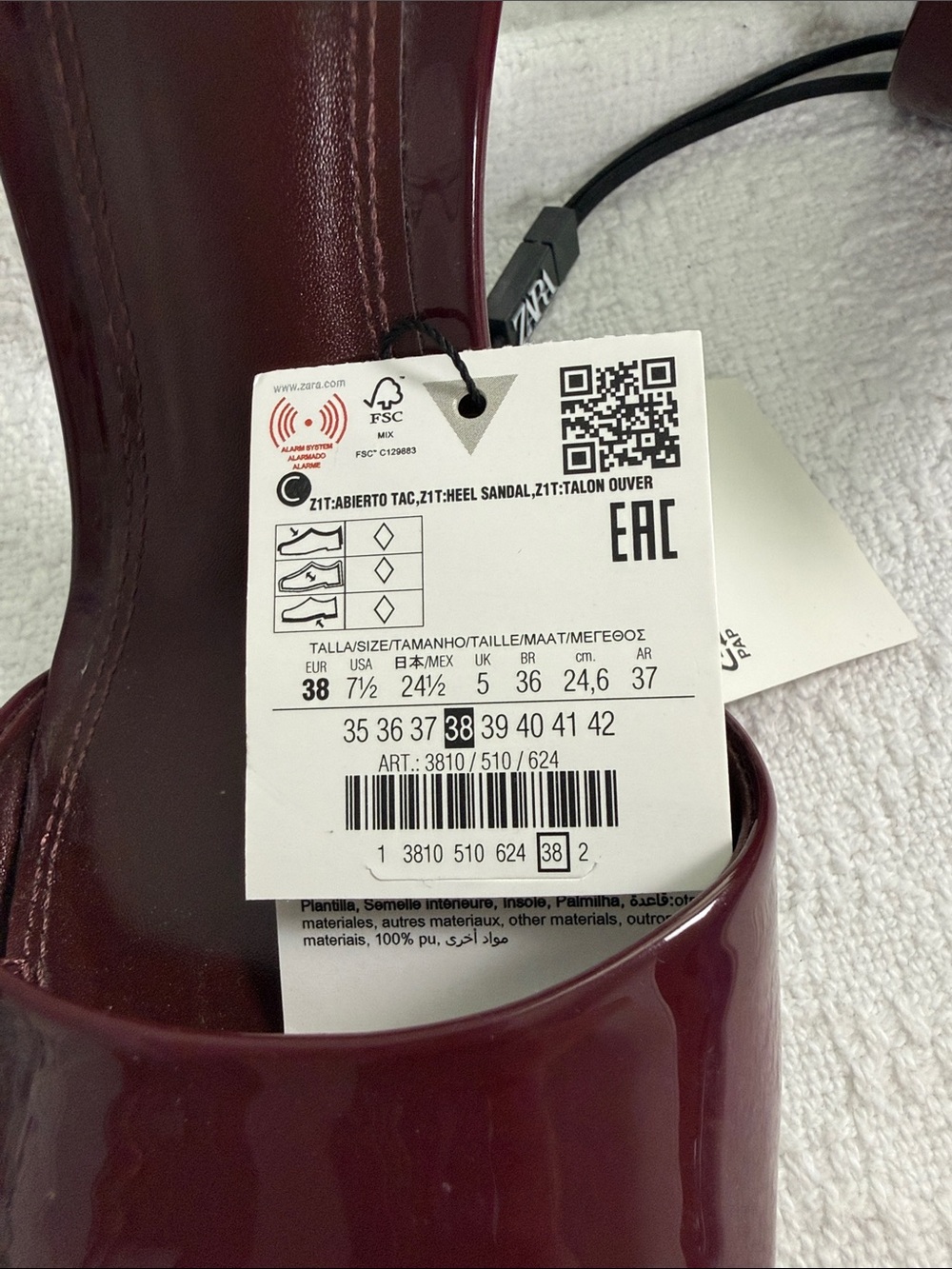 ZARA Patent Effect Burgundy High Heel Sandals Metallic Stiletto EU 38 US 7.5 NWT - Picture 5 of 5